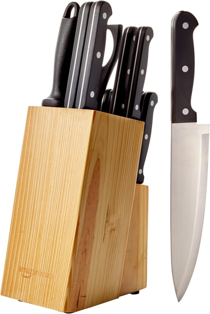 Amazon Basics Juego de Cuchillos de Cocina y Soporte (14...