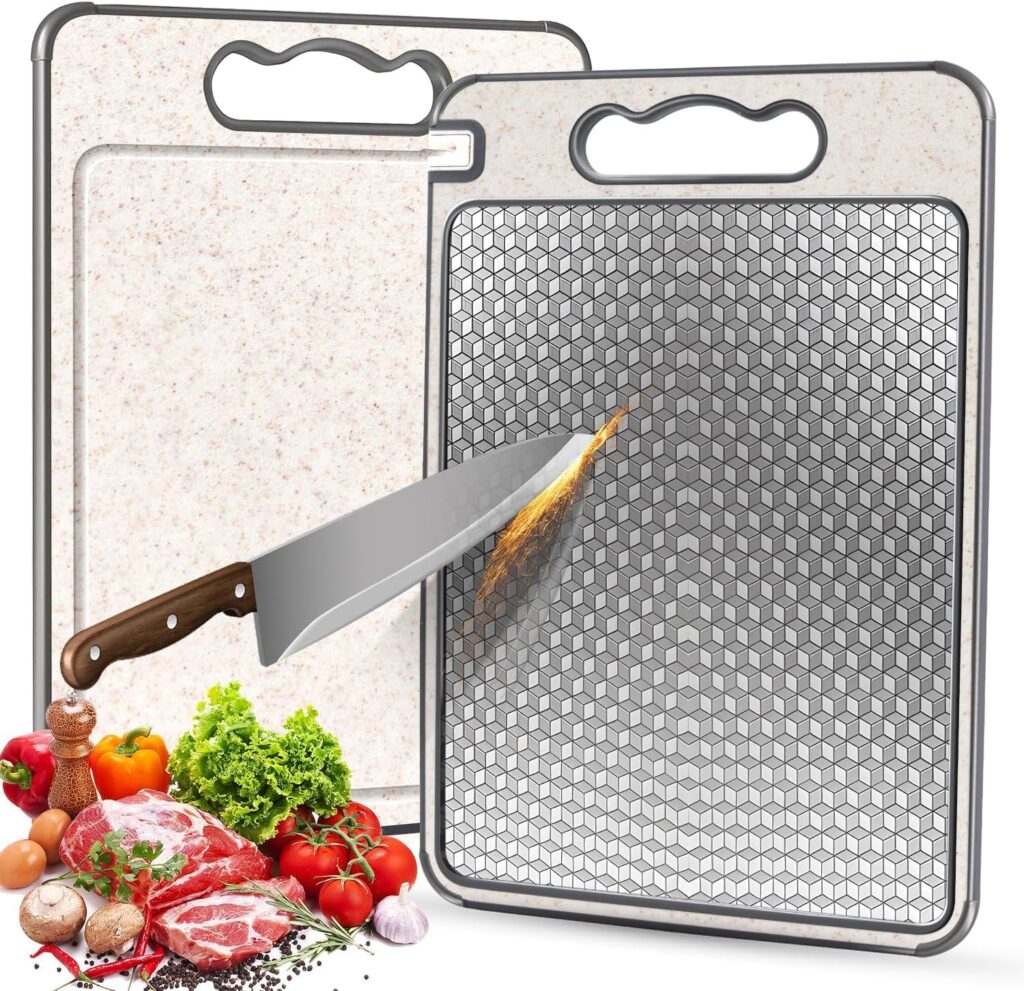 Dictien Tabla de Cortar Acero Inoxidable,Doble Cara, Sin BPA, Ideal...