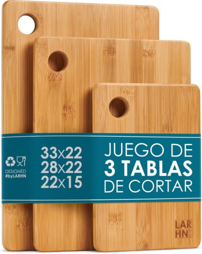 LARHN. Tablas de Cortar Cocina en Madera de Bambú – 3 Tablas...