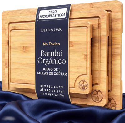 Deer & Oak Deer & Oak Set de 3 tabla cortar cocina bambú con asas y...